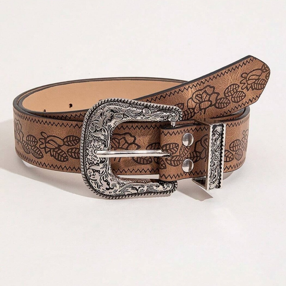 Western Floral Embossed Vegan Leather Belt